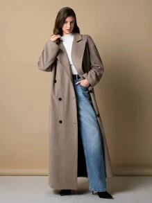 Women's Solid Color Button Front Long Sleeve Lapel Minimalist Casual Jacket - Coffee Brown - View 4