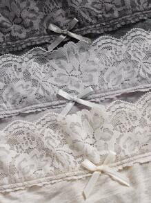 3pcs/Set Plus Size Lace Trim Thong Panties