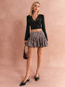 Poéselle Women's Short Leopard Print Peplum Puff Skirt,2024 AW, Winter Clothes,Sexy Women Outfits,Sexy Party Skirt,Leopard Mini Skirt,Leopard Costume