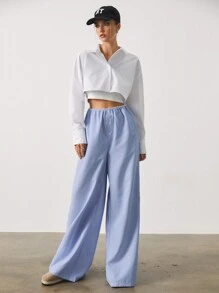 SURIMA Pantalones casuales y de trabajo rectos y holgados de unicolor con botones para mujer