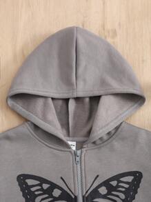 Teen Girl Butterfly Print Zip-Up Hooded Fleece Sweatshirt - Light Grey - View 4