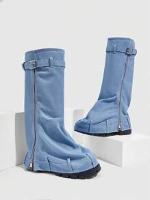 Sugerpunk 5cm Thick-Soled Wedge Heel Western Riding Boots, Fall/Fashion Round Toe Shaft Boots For And Spring Shoes Spring Break Easter Valentine's Day