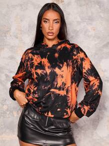 Zolique Casual Flame Orange Black Knitted Long-Sleeved Hoodie With Large Pockets Thick Autumn/Winter Daily Back Offset Halloween Skull Themed Party Ladies Hoodie Pullover Fall Sweatshirt - Black - View 7
