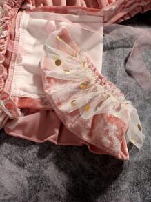 SHEIN Newborn Baby Girls Photography Prop - Polka Dot Mesh Romper With Headband, Baby 1 Month Photoshoot Outfit