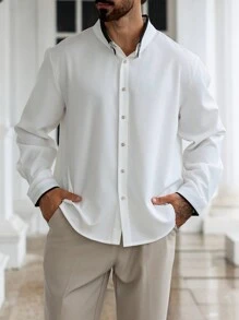 Manfinity Homme Plus Size Men's Color Block Long Sleeve Casual Business Shirt