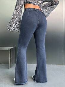 SHEIN ICON Plus Size Front Button Simple Flared Jeans, Casual Daily Wear