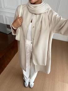 Serisse 女士休闲围巾附常规夹克，秋冬，2 件，女士修剪纽扣前袋休闲夹克，秋冬保暖长袖，适合休闲、正式和优雅的场合，合适，优雅大方， - 杏色 - 查看 3