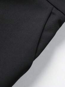 Manfinity Mode 大码男士纯色翻领长袖单排扣西装外套和裤子套装，秋季商务休闲装 - 黑色 - 查看 6