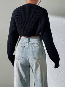SHEIN PETITE 1 chiếc áo len cardigan ngắn tay dài màu trơn đơn giản, rộng rãi cho nữ, đa năng cho mùa thu - Nhiều màu - Xem 2