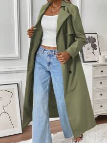 Calvaya Women's Casual Double-Breasted Mid-Length Trench Coat