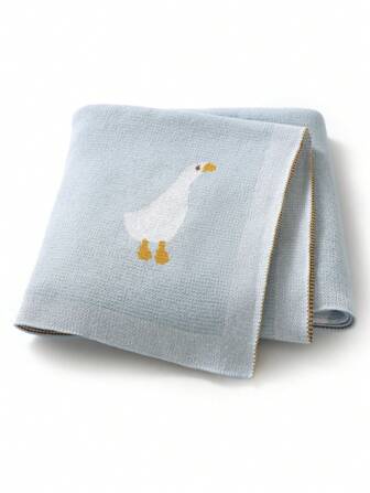 婴儿针织毯，可爱卡通小鸭提花图案，婴儿襁褓包，婴儿车毯，午睡毯，4 季爱情情人节