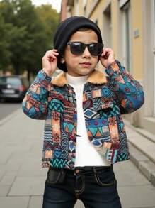 SHEIN Explorewe 1pc Young Boy Casual  Patterned Jacket, Suitable For Daily Wear And Keeping Warm In Autumn/Winter - Multicolor - View 7
