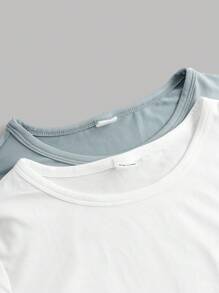 SHEIN 2pcs/Set Teen Girl Solid Color Crewneck Ruched Casual Long Sleeve T-Shirt - White - View 4