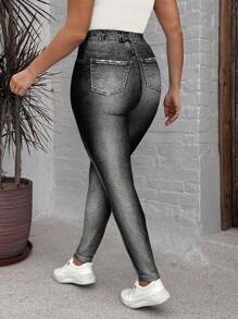 EMERY ROSE Plus Size Women's Casual Minimalist Black Printed Leggings, Autumn/Winter - Multicolor - View 4