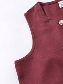 Tween Girls' Elegant 3-Piece Set: White Collared Long Sleeve Shirt, Double-Breasted Sleeveless Vest, And Pants