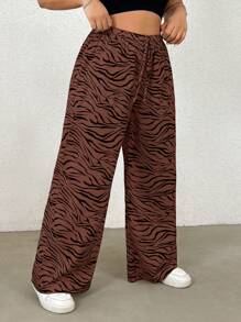 SHEIN EZwear Pantalones rectos con estampado de cebra de talla grande, estilo casual