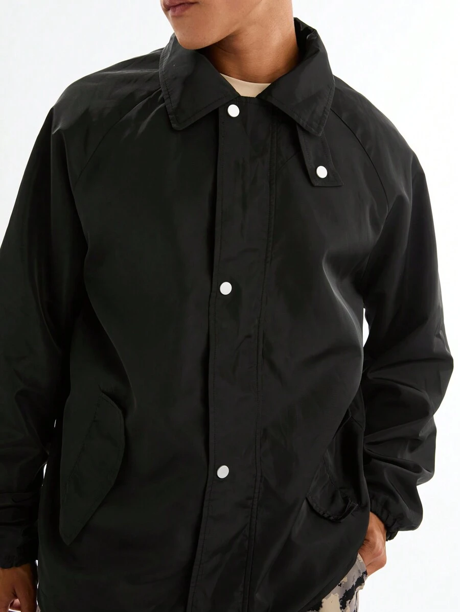 Manfinity VCAY Camisa de leñador de ajuste delgado de unicolor de manga larga para hombre, para otoño e invierno - Negro - Ver 1