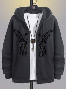 RueChic Men's Casual Silhouette Print Zip-Up Hooded Sweatshirt - Dark Grey - View 1