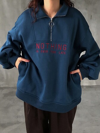 FRIFUL Damska bluza z kapturem typu oversize w kontrastowym kolorze z kołnierzykiem typu stójka i polarem