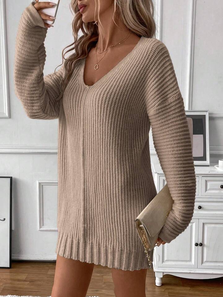 SHEIN LUNE 大きめカジュアルVネック ルーズニットプルオーバー