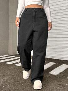 SHEIN EZwear Plus Size Black Distressed Wide-Leg Pants