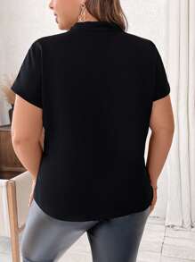 SHEIN Clasi Plus Size Color Block Geometric Printed Notched Collar Short Sleeve Casual Shirt For Summer