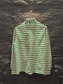 女式长袖全印花前系带休闲衬衫