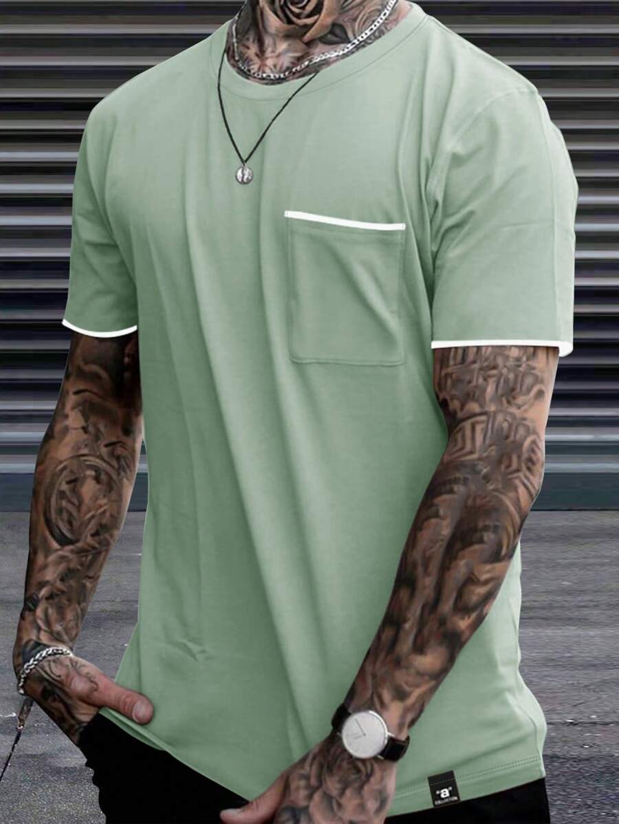 Manfinity LEGND Men's Casual Striped Short Sleeve T-Shirt For Daily Wear, Summer - Mint Green - View 1