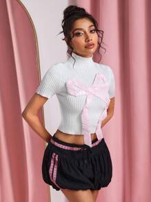 SHEIN SXY 女士性感蝴蝶结针织短款上衣 - 白色 - 查看 4