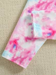 2 件女童休闲可爱独角兽和字母扎染印花连帽衫和紧身裤套装，适合春秋季节 - 黑色 - 查看 3