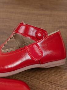 Girls Red Mary Jane Shoes Patent T Strap Flats Princess Dress Shoes With Scalloped Detail Party Shoes - Red - View 6