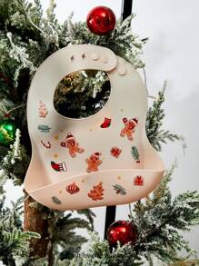 Cozy Pixies 1 件圣诞姜饼硅胶婴儿围兜，防水防污，适合婴儿进餐