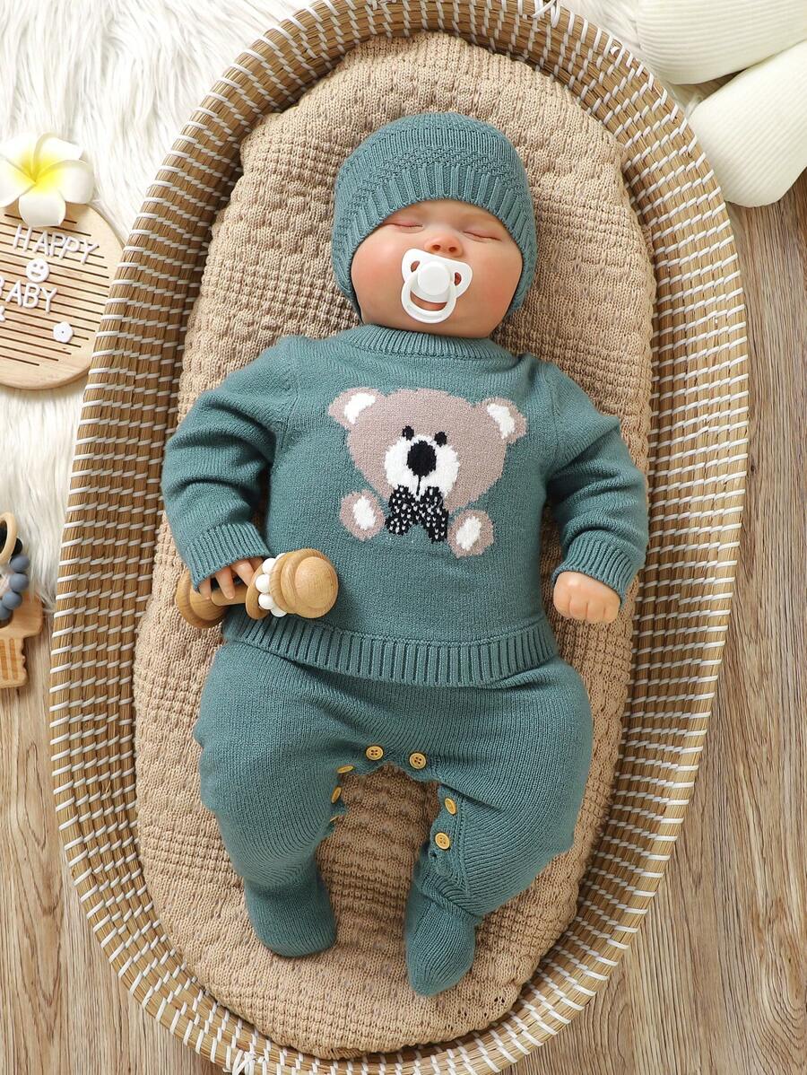 SHEIN 男婴休闲星星图案针织连体衣，秋冬