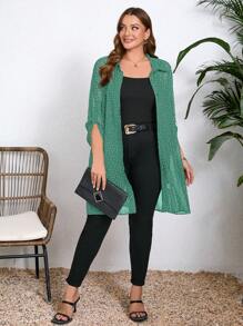 SHEIN Clasi Plus Size Casual Polka Dot Print Button-Up Loose Shirt For Autumn - Green - View 7