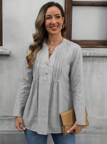 EMERY ROSE Áo dài tay cho nữ, Áo sơ mi cài nút màu trắng, Trang phục thường ngày mùa thu/đông - màu đen - Xem 3