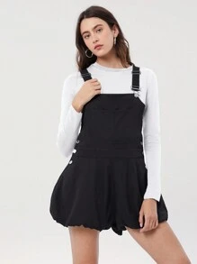 SHEIN EZwear 女式秋冬牛仔效果黑色花朵宽松休闲短款连体裤 - 黑色 - 查看 5