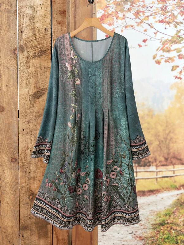 EMERY ROSE Rochie de damă cu mâneci lungi cu imprimeu floral, mărimi Plus, haine de iarnă pentru femei