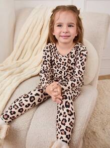 Cozy Pixies 2pcs Young Girl Wavy Pattern Soft Knitted Crew Neck Long Sleeve Top And Long Pants Snug Fit Pajama Set
