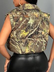 Slaydiva All-Over Print Sleeveless Jacket With Front Zipper In Fall/Winter