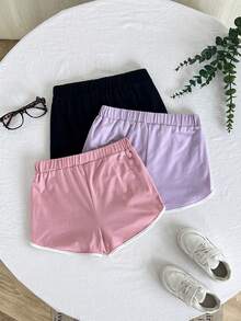 3 件套 Tween Girls 针织撞色边饰宽松休闲短裤 - 粉色 - 查看 2