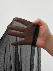 SHEIN EZwear 女式透明亮片落肩长袖短款衬衫，秋季 - 黑色 - 查看 7