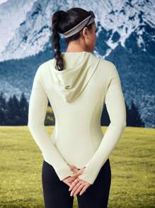 SHEIN Outdoor Urban Effen kleur Lange mouw Duimgaten Getailleerde capuchon Sportjas