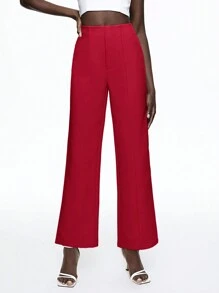 BizChic Women's Solid Color Straight Leg Loose Casual Work Pants - Red - View 3