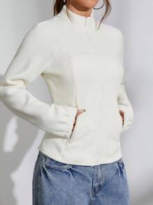 SHEIN Unity 秋冬季休闲修身羊毛夹克 - 杏色 - 查看 5