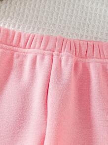 SHEIN 2 件套年轻女孩纯色厚羊毛松紧腰宽松紧身裤，秋冬 - 彩色 - 查看 7