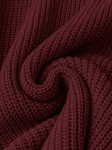 SHEIN LUNE 大码女式纯色针织圆领灯笼袖休闲套头毛衣，酒红色，秋冬针织套头衫 - 酒紅色 - 查看 5