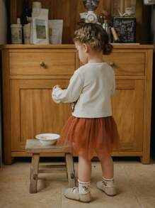 SHEIN 2 件装女婴花朵印花泰迪开衫和薄纱连衣裙套装，春秋 - 彩色 - 查看 2