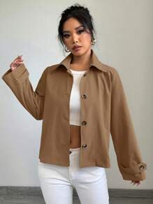 Chiquease Abrigo corto casual y recto de estilo holgado para mujeres