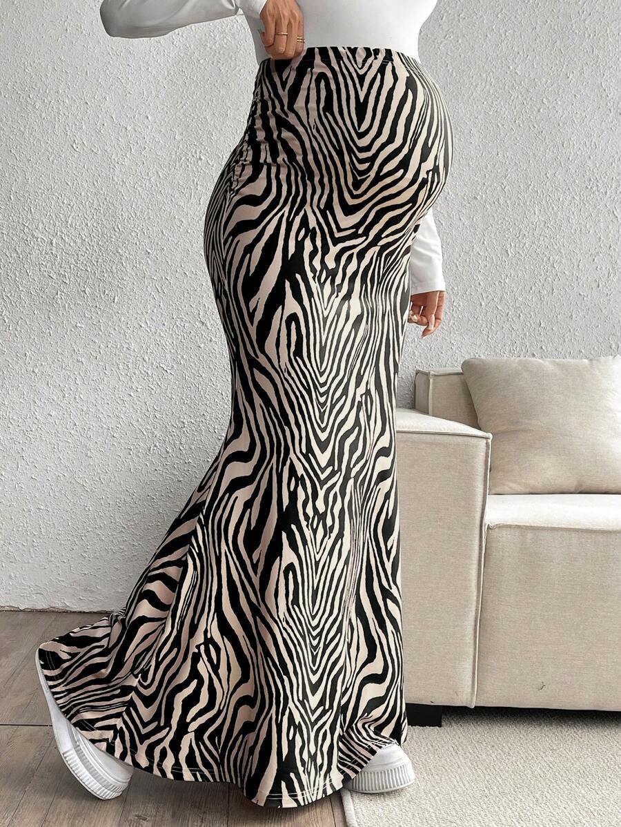 SHEIN Jupe de maternité à imprimé zèbre, avec ourlet en queue de