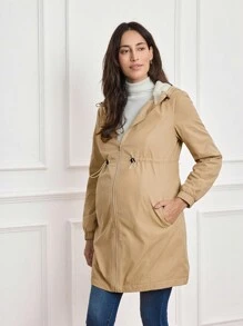 MaterniWear 3-In-1 Kangaroo Pocket Maternity Hooded Padded Coat, Winter Coat Outerwear For Pregnant Women